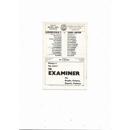 1973/74 Huddersfield Town v Leeds United West Riding Cup Semi Final Programme