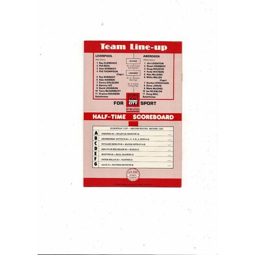 Liverpool v Aberdeen European Cup Football Programme 1980/81