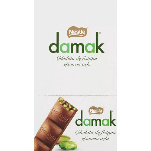 Case of Nestle Damak Milk Chocolate with Pistachio Bar 12 x 18g