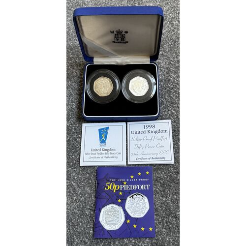 1998 - Silver proof Piedfort 50p Two Coin Set - 32g