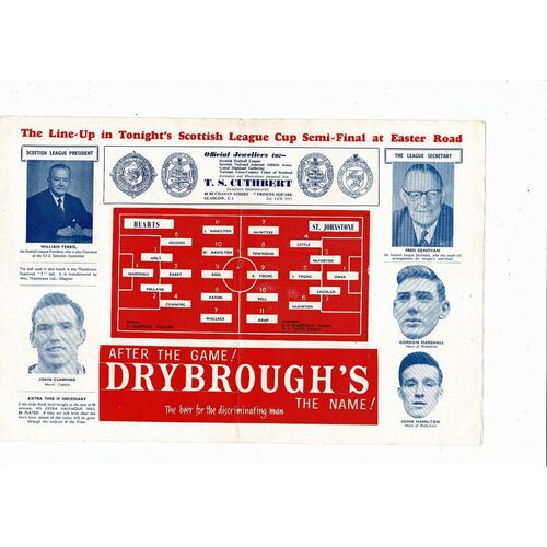 1962/63 Hearts v St. Johnstone Scottish League Cup Semi Final Programme