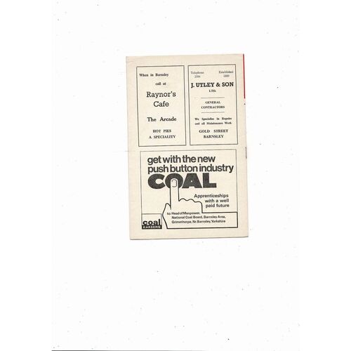 1968/69 Barnsley v Reading Football Programme
