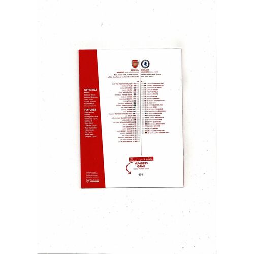 2018/19 Arsenal v Chelsea Womens Super League Football Programme