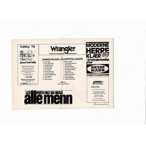 Lillestrom v FK Austria-Memphis Vienna European Cup Football Programme 1978/79