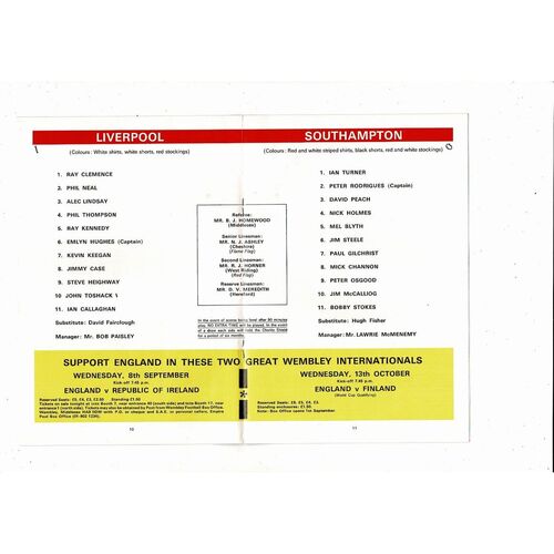 1976 Liverpool v Southampton Charity Shield Football Programme