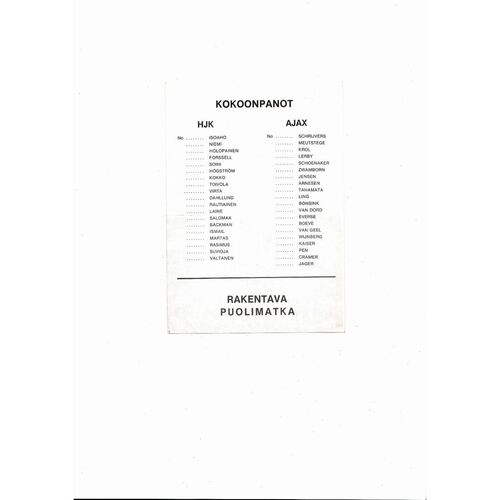 HJK v Ajax European Cup Football Programme 1979/80