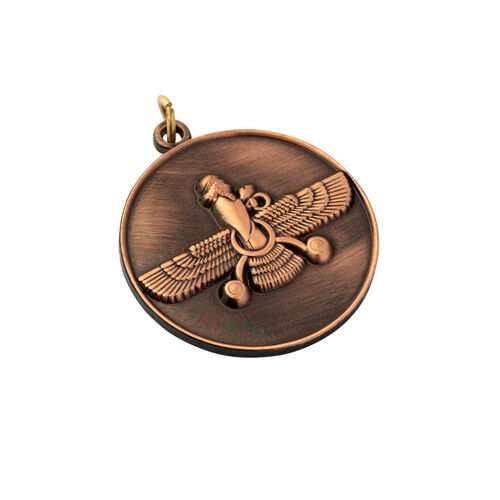 Round Pendant. Vintage Copper Farvahar Design.