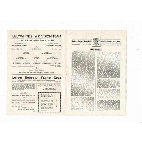 1955/56 Luton Town v Chelsea Football Programme