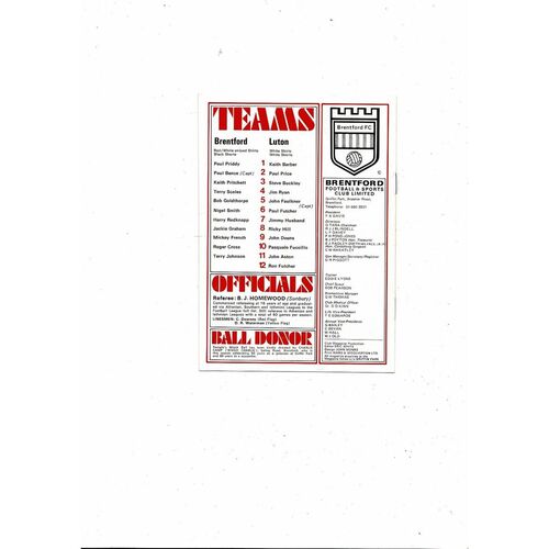 1976/77 Brentford v Luton Town Kent Challenge Cup Final Football Programme