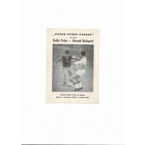 Dukla Prague v Honved Budapest European Cup Winners Cup Football Programme 1965/66