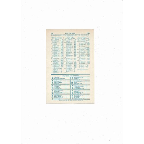 Manchester City v Blackburn Rovers Central League Football Programme 1961/62