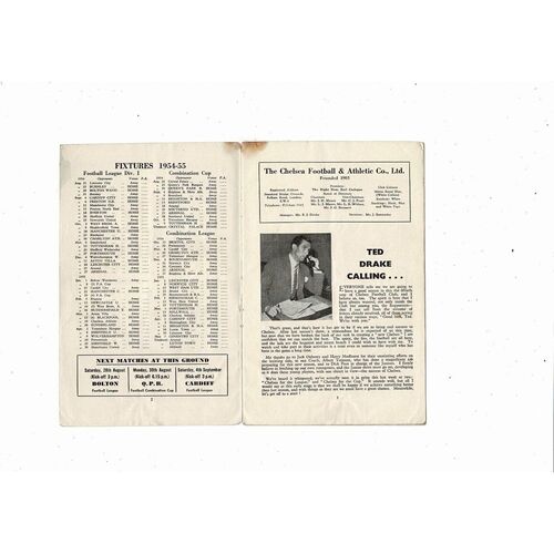 1954/55 Chelsea v Burnley Championship Season Football Programme
