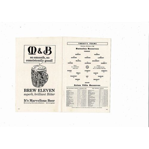 1965/66 Aston Villa v F.C Twente Friendly & Barnsley Reserve Football Programme