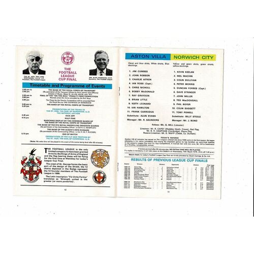 1975 Aston Villa v Norwich City League Cup Final Football Programme