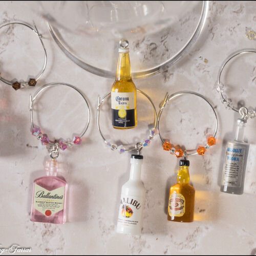 Beer & Spirits Wine Glass Charms with Preciosa Crystal Beads