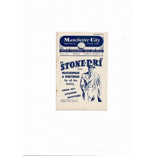 1951/52 Manchester City v Charlton Athletic Football Programme