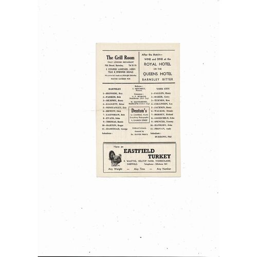 1966/67 Barnsley v York City Football Programme