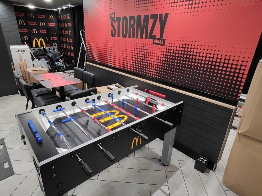 custom wrapped black table football table hire
