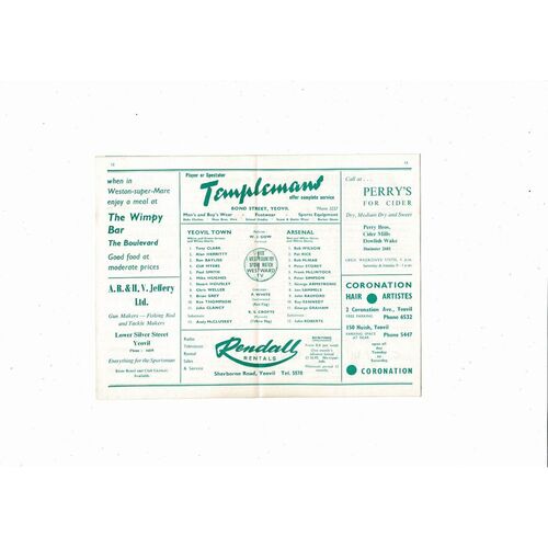 Yeovil Town v Arsenal FA Cup Football Programme 1970/71