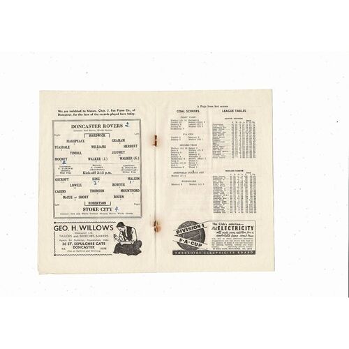 1955/56 Doncaster Rovers v Stoke City Football Programme