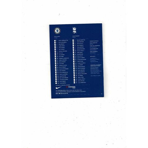 2019/20 Chelsea v Birmingham City Womens Super League Football Programme