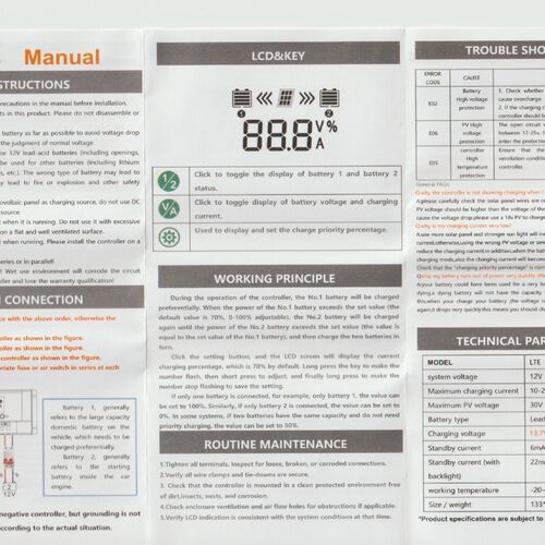 10A 12V Dual Battery Solar Controller