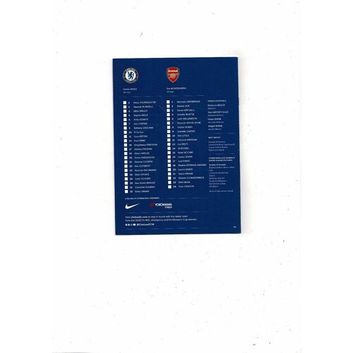 2019/20 Chelsea v Arsenal Womens Super League Football Programme