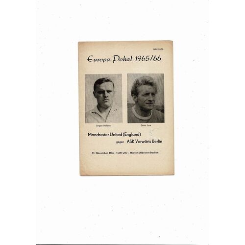 ASK Vorwarts Berlin v Manchester United European Cup Football Programme 1965/66