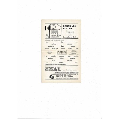 1961/62 Barnsley v Torquay United Football Programme