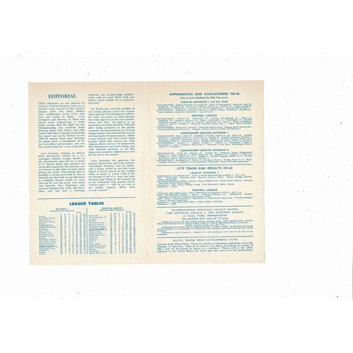 Manchester City v Wolves Central League Football Programme 1961/62