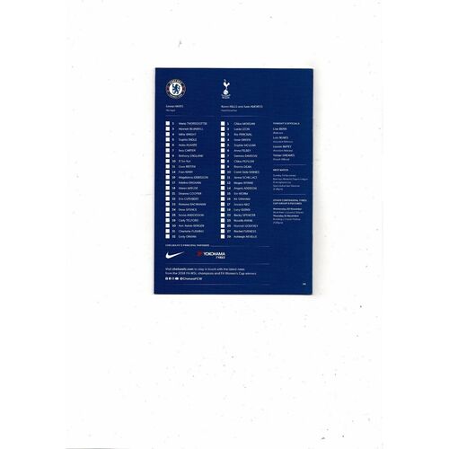 2019/20 Chelsea v Tottenham Hotspur Womens League Cup Football Programme