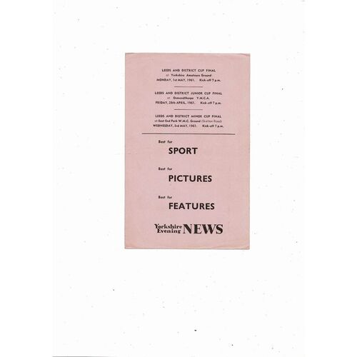 Farsley Celtic v Robin Hood Athletic Leeds Snr Cup Final Football Programme 1961