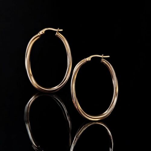 9ct yellow gold oval twisted creole hoop earrings 