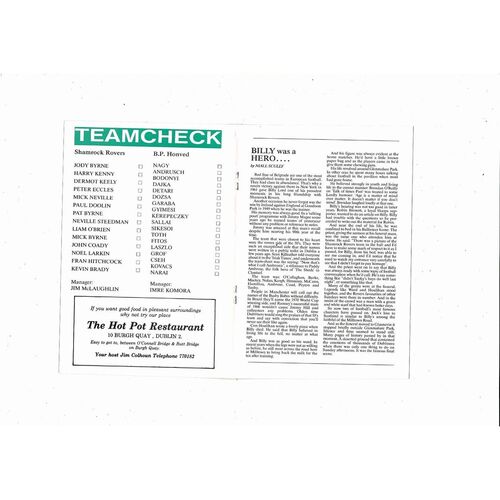 Shamrock Rovers v Honved European Cup Football Programme 1985/86