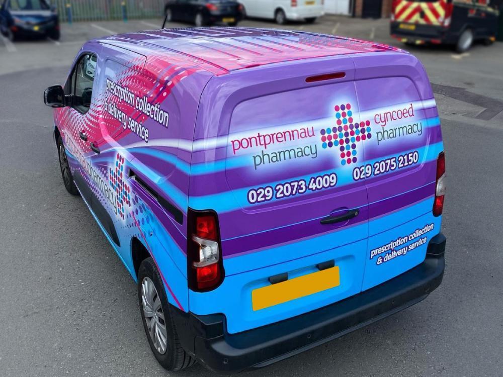 Colourful company van wrap on a Peugeot Partner vehicle.