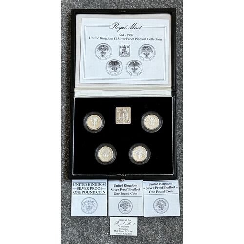 1984-1987 FDC Silver Proof Piedfort £1 Coin - 4 Coin Set - 76g