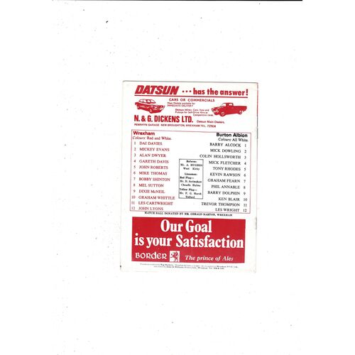 Wrexham v Burton Albion FA Cup Football Programme 1977/78