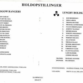 Lyngby Boldklub v Glasgow Rangers European Cup Football Programme 1992/93