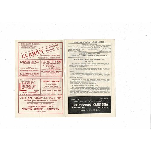 1956/57 Barnsley v Notts County Football Programme