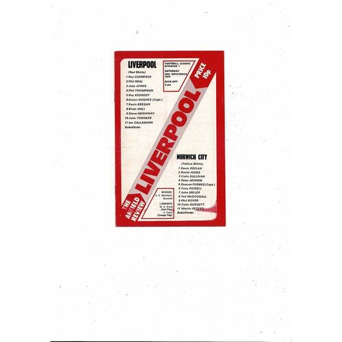 1975/76 Liverpool v Norwich City Football Programme