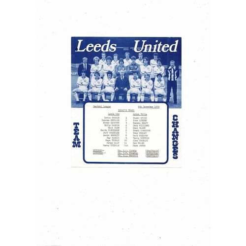 Leeds United v Aston Villa Central League Football Programme 1979/80