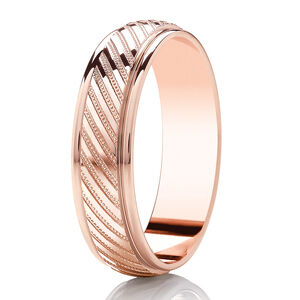 18ct 6mm DIAMOND CUT diagonal mille-grain detail ring