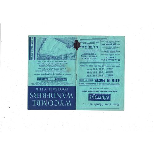 1963/64 Wycombe Wanderers v Dagenham FA Cup Football Programme
