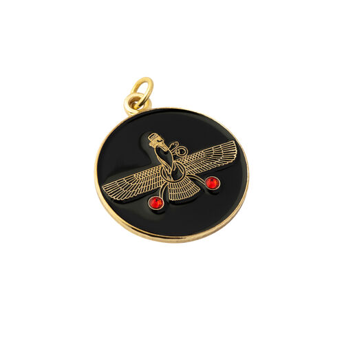 Round Pendant. Vintage Farvahar with Two Red Stones.