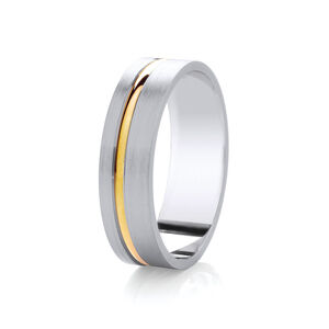 18ct 6mm TWO COLOUR diamond cut off centre single channel contrast ring