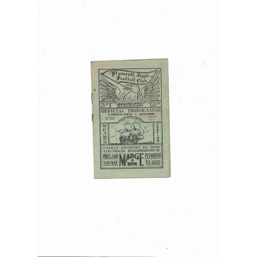 1957/58 Plymouth Argyle v Brentford Football Programme