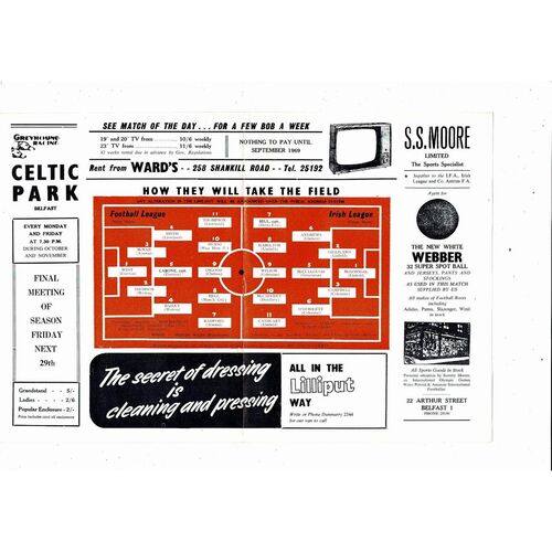 1968/69 Irish League v Football League Inter League Football Programme