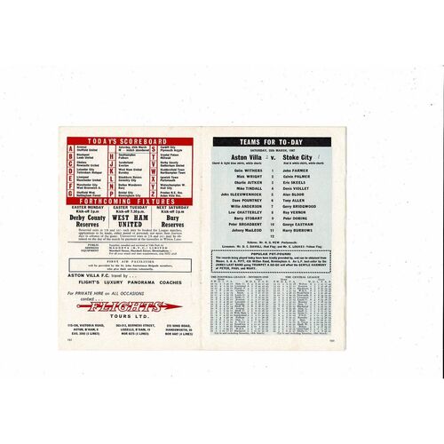 1966/67 Aston Villa v Stoke City Football Programme