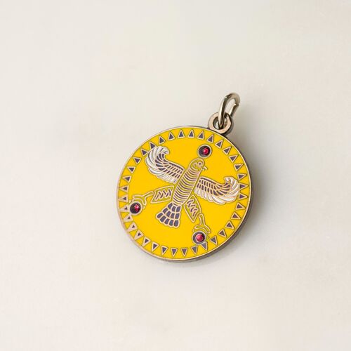 Round Pendant. The Persian Falcon. Deep Yellow with 3 White Stones.
