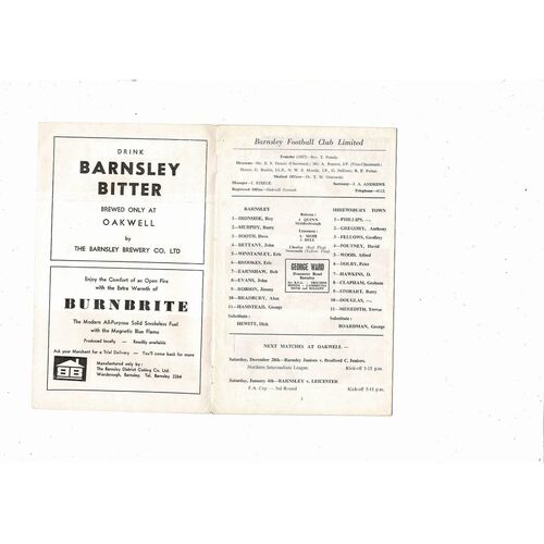 1968/69 Barnsley v Shrewsbury Town Football Programme